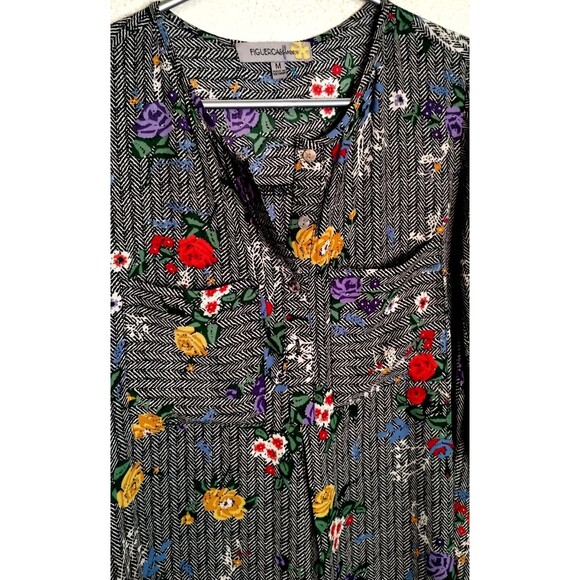 Figueroa & Flower Tunic Floral Print SZ Medium 3/4 Sleeve Bohemian - Picture 4 of 8
